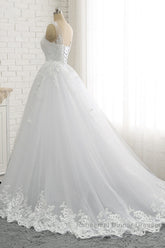 Classic Round neck Lace appliques White Princess Wedding Dresses